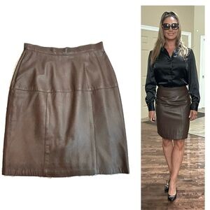 Vintage Emblem chocolate brown leather mini pencil skirt